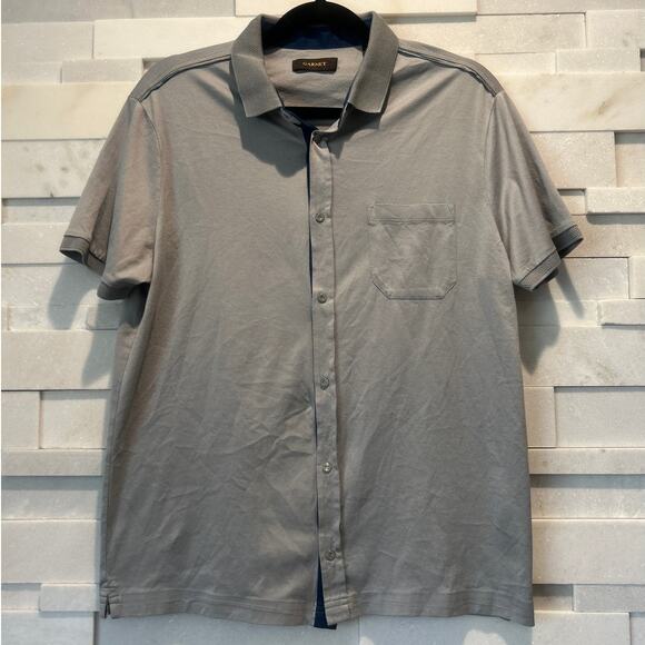 GARNET Mens Short Sleeve Button Down Gray Shirt Classic Casual Preppy Heritage M - Picture 2 of 6